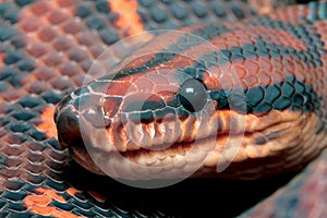 Red and black python snake.