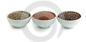 Red and black quinoa and chia seeds.