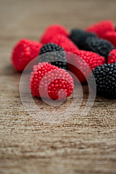 Red and black rubbers on a table