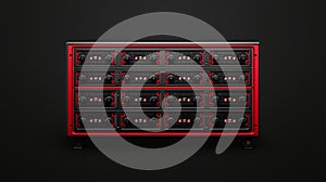 Red and Black Server Rack with Multiple Components