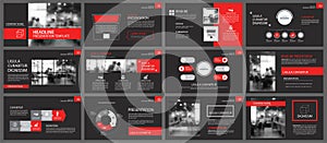 Red and black slide presentation templates background. Infographic business elements. Use for flyer, brochure, leaflet, corporate
