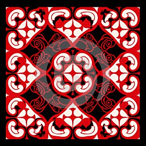 Red And Black Square Damask With Art Nouveau And Maori Influences photo