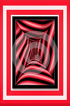 a red and black striped tunnel in a square frame