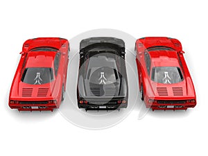 Red and black super race cars - top view