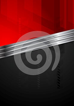 Red and black tech background with metal stripe