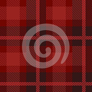 Red and black texture checkered scottish fabric, seamless vector pattern