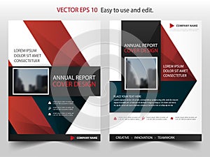 Red black Triangle annual report Brochure design template vector. Business Flyers infographic magazine poster.Abstract layout