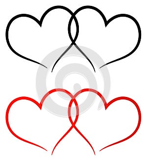 Red and black two hearts clip art