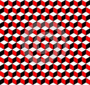 Red, black and white 3D cubes seamless pattern