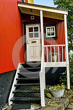 Red Black White Corrugated Iron House Street Reykjavik Iceland