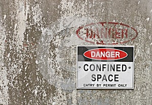 Red, black and white Danger, Confined Space warning sign