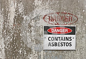 Red, black and white Danger, Contains Asbestos warning sign photo