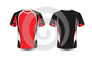 Red black and white layout e-sport t-shirt design template