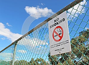 Red, black and white No Smoking Within 10 Metres sign photo