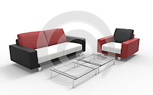 Red Black And White Sofa With Coffee Table
