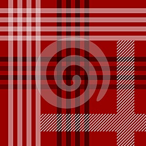 Red black and white tartan traditional fabric seamless pattern, vector