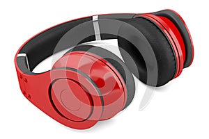 Red and black wireless headphones isolated on white