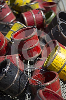 Red Black and Yellow Wooden Buckets
