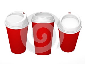 Red blank coffee cup with white cap, clipping path included