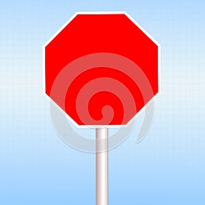 Red blank road Stop sign in blue sky background