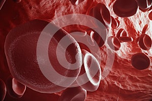 Red blood cells in artery, flow inside body, concept medical human health care, 3d rendering