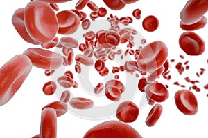 Red blood cells in artery, flow inside body, concept medical human health care, 3d rendering isolated on white