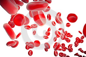 Red blood cells in artery, flow inside body, concept medical human health care, 3d rendering isolated on white