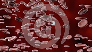 Red blood cells in an artery, flow inside body, medical human health-care.