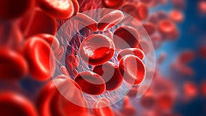 Red blood cells as they navigate through the labyrinthine vessels. Generative AI