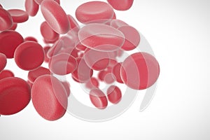 Red blood cells with depth of field isolated on white. 3d illustration