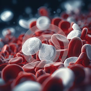 Red blood cells erythrocytes. Illustration of streaming blood cells. Generative AI