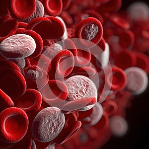 Red blood cells erythrocytes. Illustration of streaming blood cells. Generative AI