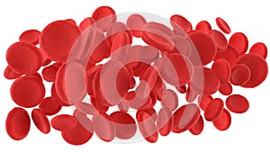 Red blood cells flowing in a vein or artery, isolated on white background, 3D-rendering