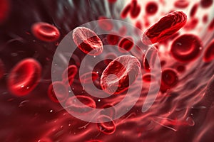 Red blood cells flowing in a vessel