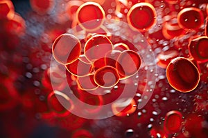 red blood cells in motion, scientific or medical or microbiological background