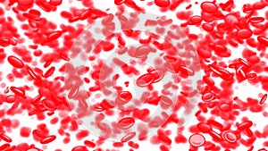 Red blood cells moving in blood stream in artery. Design. 3D animation of hemoglobin cells.