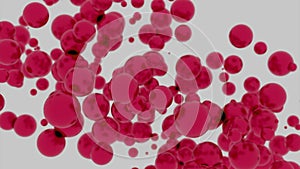 Red blood cells moving in the blood stream. Design. Red particles on a white background.