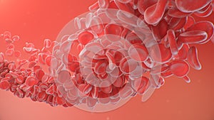 Red blood cells on a red background. Flow of blood in a living organism. Scientific and medical concept. Transfer of