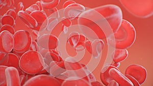 Red blood cells on a red background. Flow of blood in a living organism. Scientific and medical concept. Transfer of