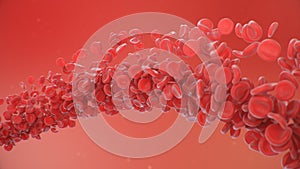 Red blood cells on a red background. Flow of blood in a living organism. Scientific and medical concept. Transfer of