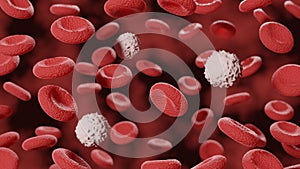 Red blood cells stream in vein. Abstract white blood cell in vena. Microscope closeup view. Science 3d illustration photo