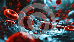 Red blood cells in vein,3d rendering Science background ,3D illustration. 3D Illustration Blood vessel with flowing red