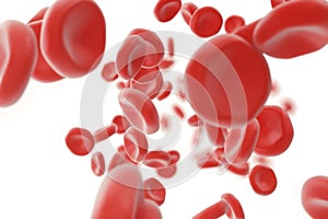 Red blood cells in vein or artery, flow inside inside a living organism, 3d rendering
