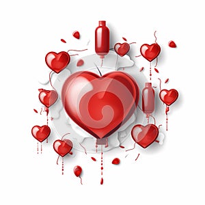 Red blood hearts. World Blood Donor Day Illustration banners background. 14 june. Donated blood. Ai generated