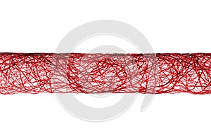 Red blood red veins, arteries, aorta knit tangled zoomed in on white background. medical science in lab. gene dna or vascular.