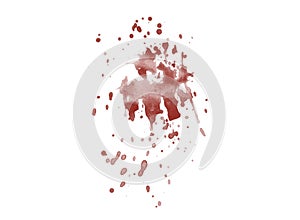 Red blood splatter stain isolated on white background