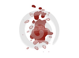 Red blood splatter stain on white background