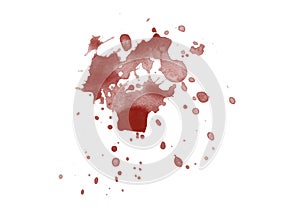 Red blood splatter stain on white background