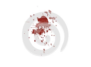 Red blood splatter stain on white background