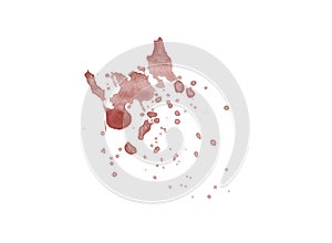 Red blood splatter stain on white background